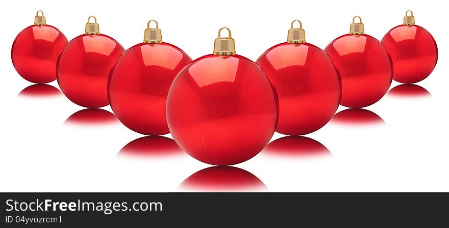 Red baubles in perspective against white background. Red baubles in perspective against white background.