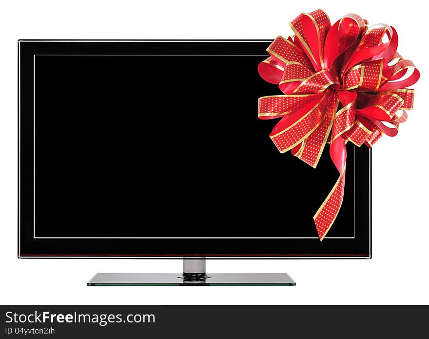 Television with ribbon against white background. Television with ribbon against white background.