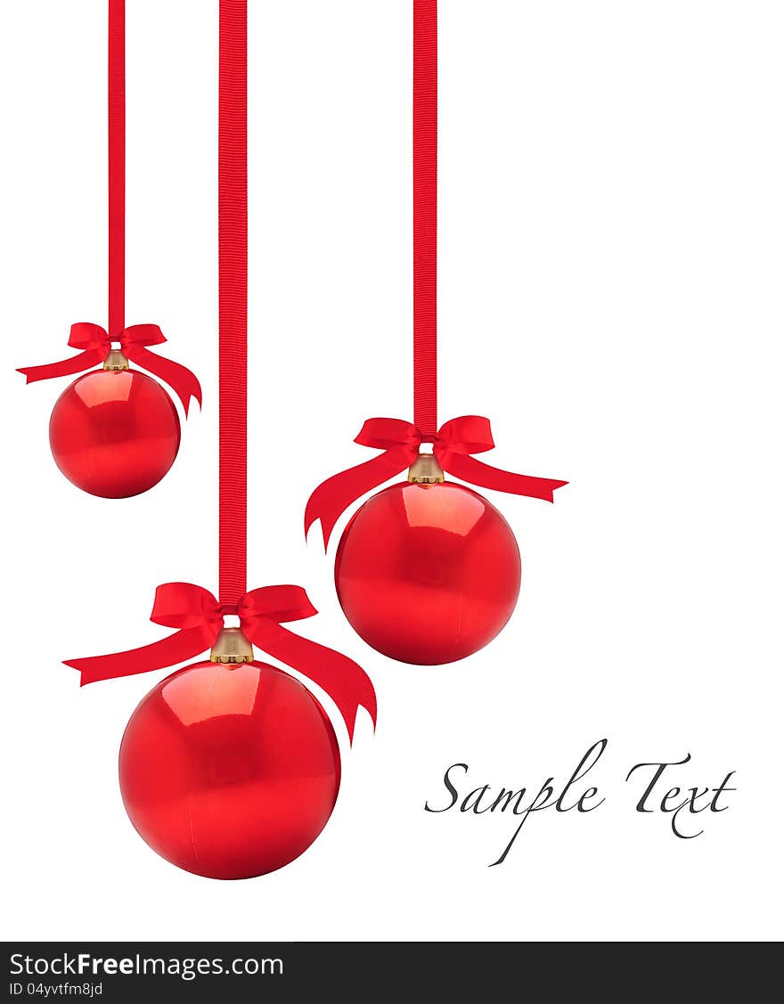 Baubles with ribbon against white background. Baubles with ribbon against white background.