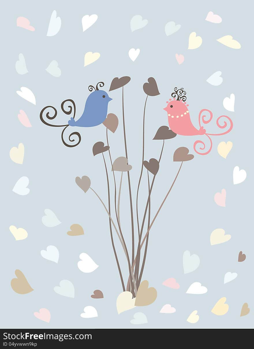 Valentine card with birds