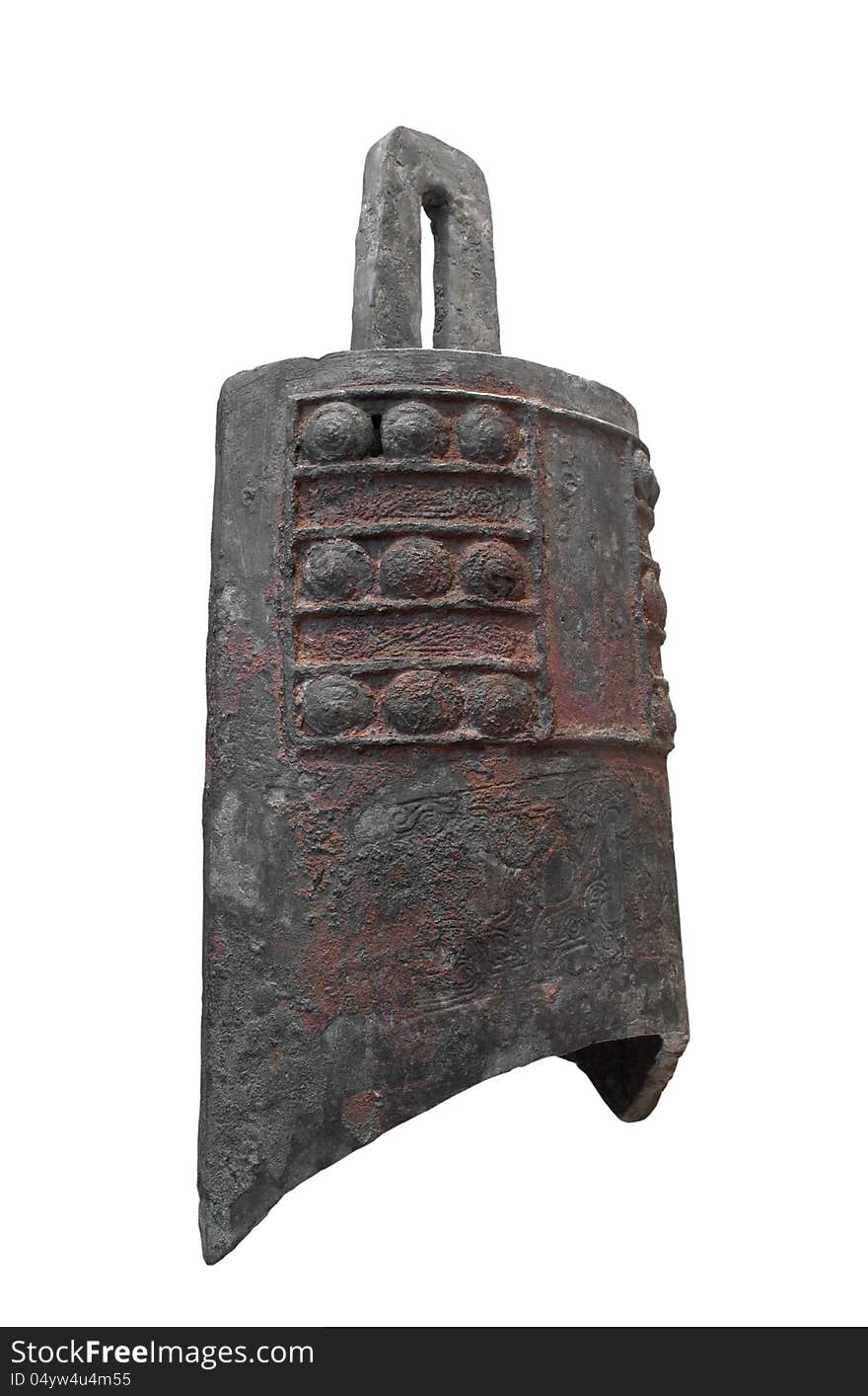 Ancient Chinese prayer bell isolated.