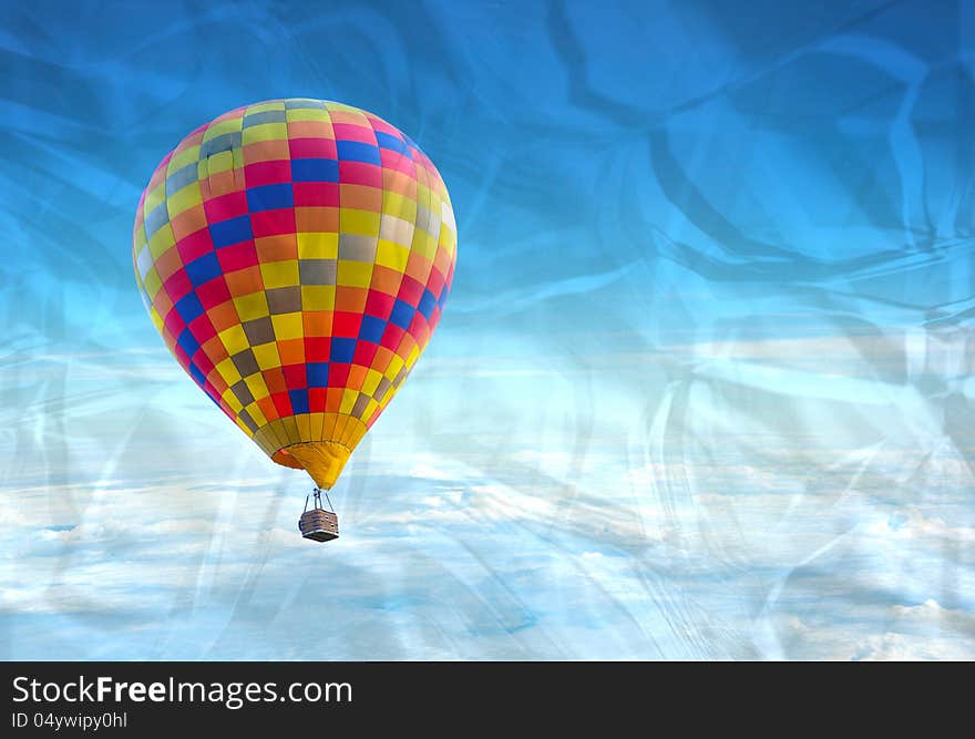 The crumpled of colorful hot air balloon with beautiful blue sky and cloud. The crumpled of colorful hot air balloon with beautiful blue sky and cloud