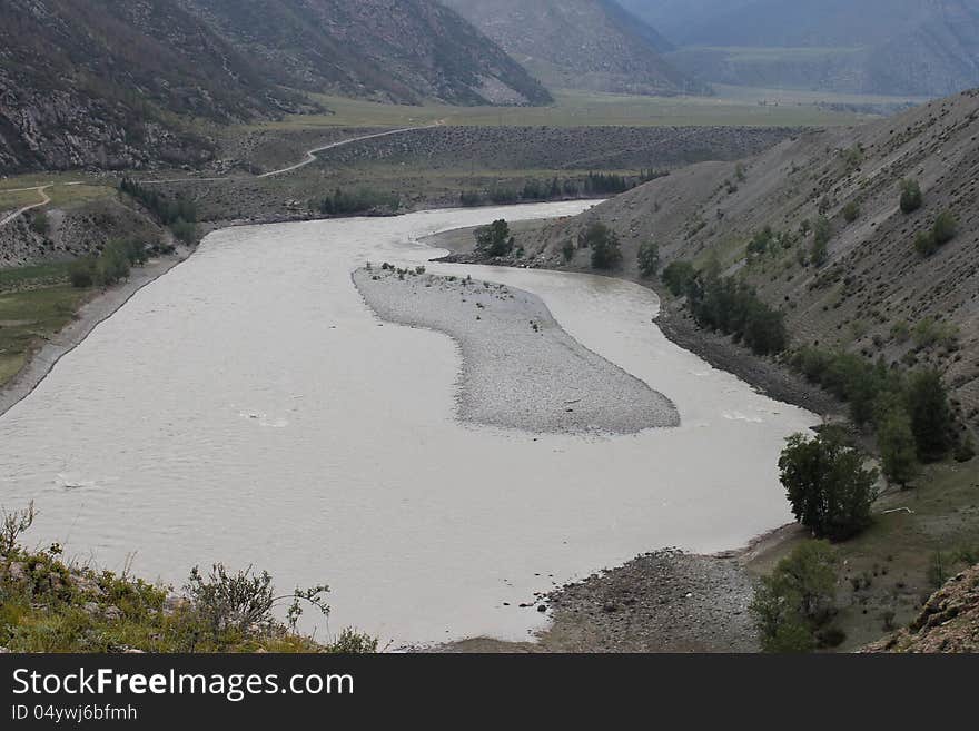 Katun River and the old path along the gorge. Katun River and the old path along the gorge