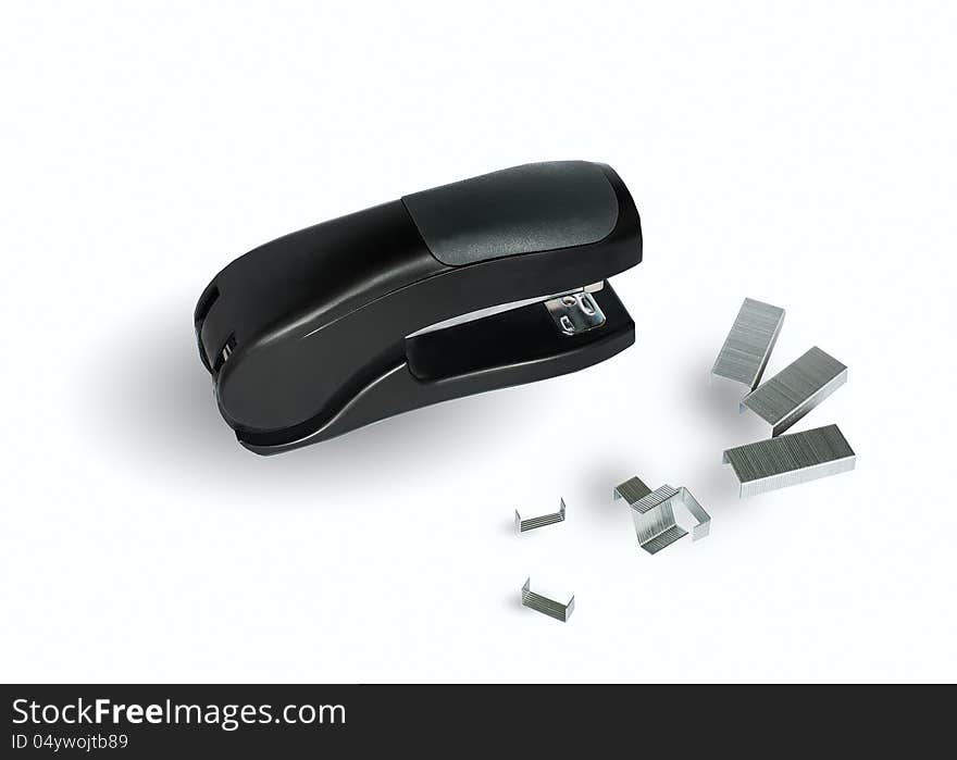 Standard office stapler on a white background