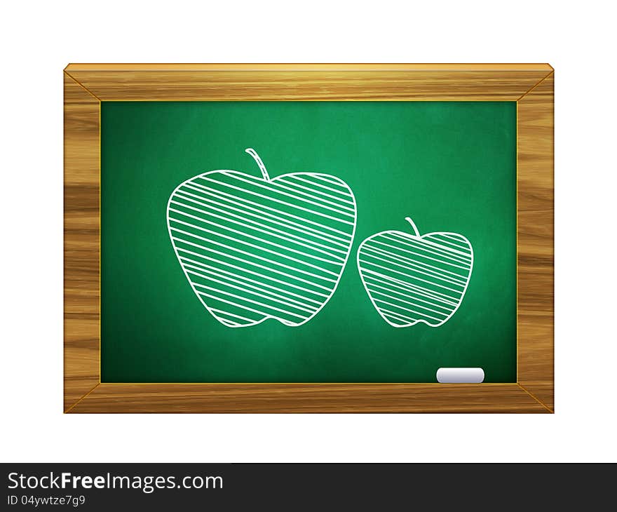 Illustration of two apples on green chalkboard background. Illustration of two apples on green chalkboard background.