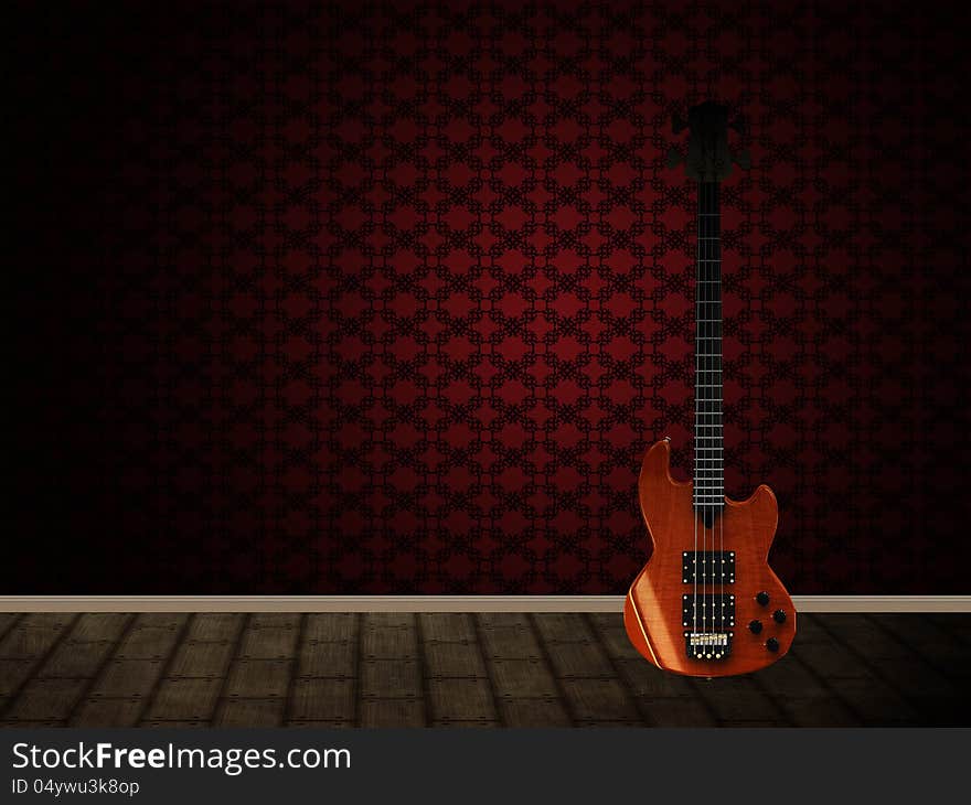 Illustration of guitar and blank bmpty room with wallpaper. Illustration of guitar and blank bmpty room with wallpaper.