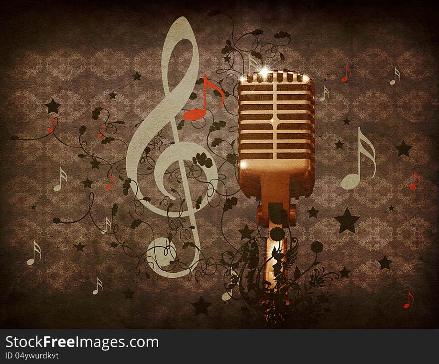 Illustration of abstract grunge retro musical background with microphone. Illustration of abstract grunge retro musical background with microphone.