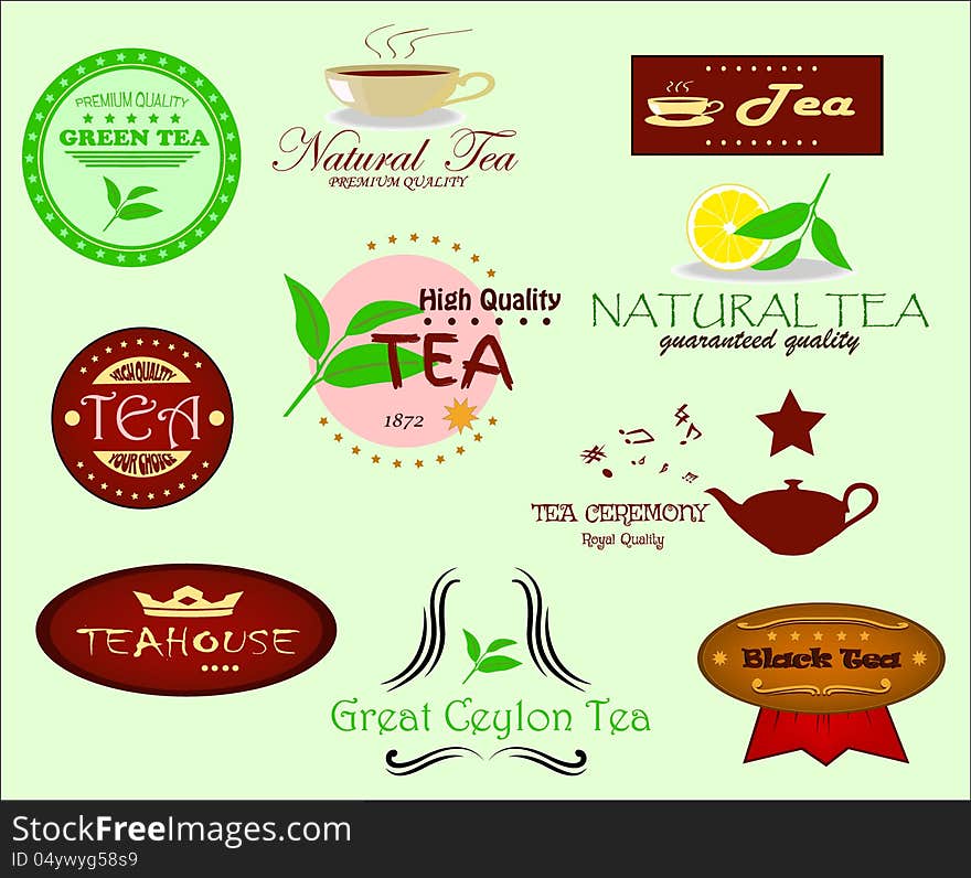 Many tea Labels, collection of vintage elements