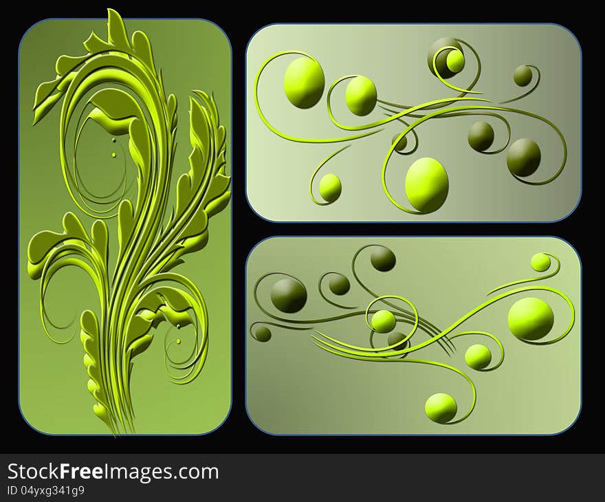 Abstract style green floral designs