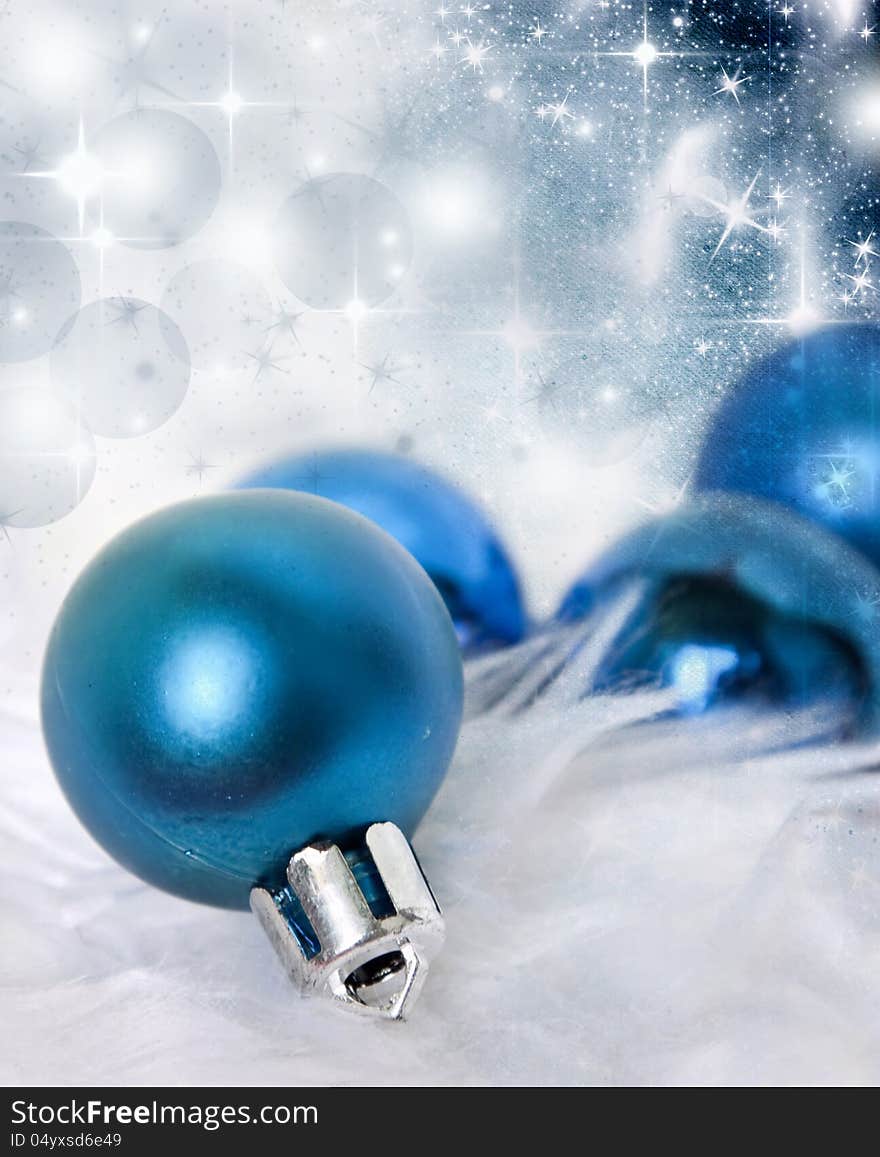 Vintage Christmas background with blue baubles