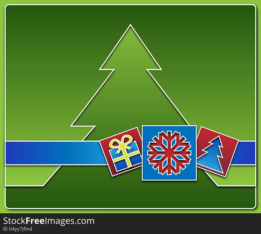 Christmas icons with tree in the background and place for your text