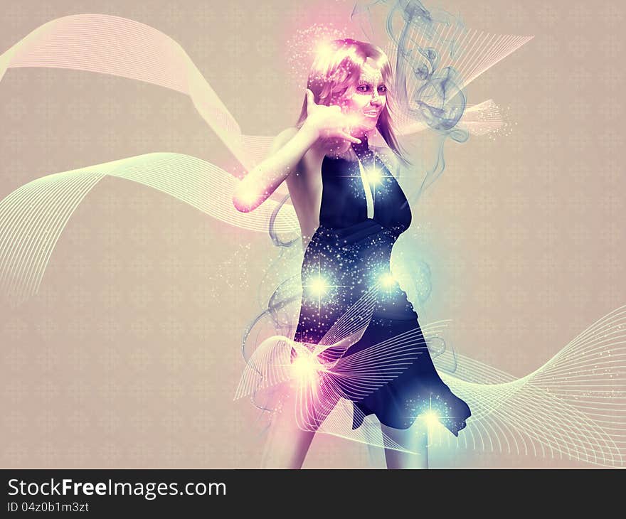 Illustration of a girl with dynamic light effect background. Illustration of a girl with dynamic light effect background.