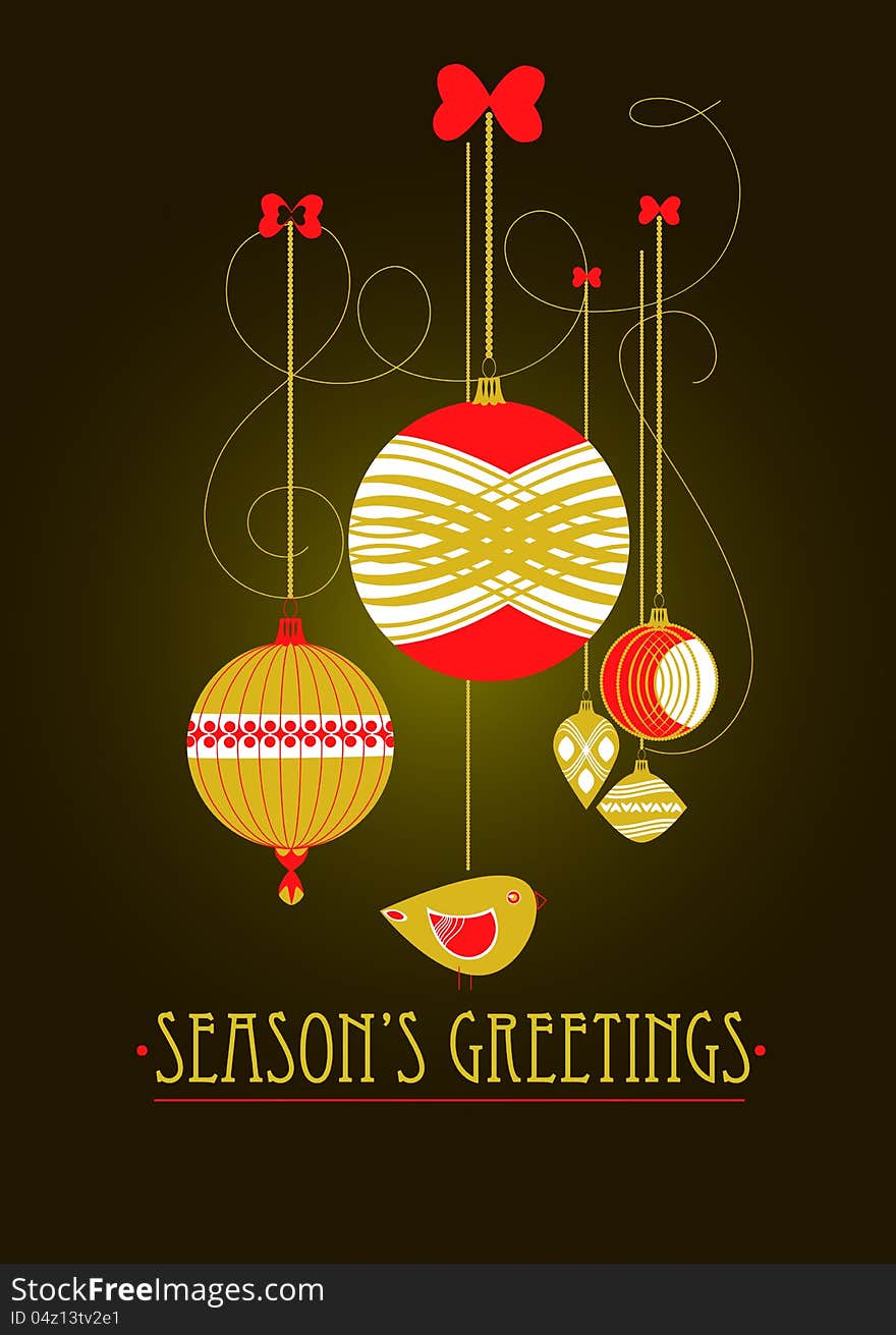 Christmas decorations and lights on a dark background for postcard