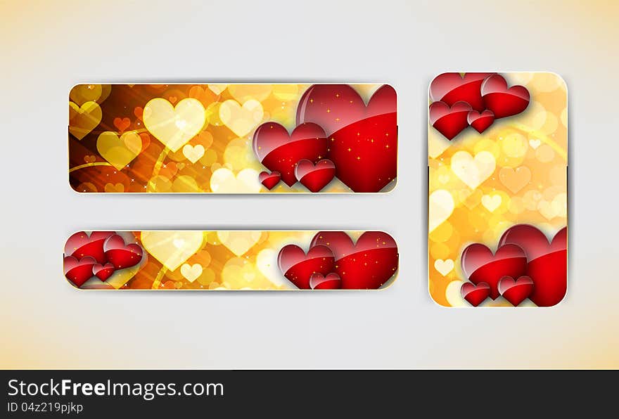 Set of three banners with red hearts  Valentine s Day. Set of three banners with red hearts  Valentine s Day