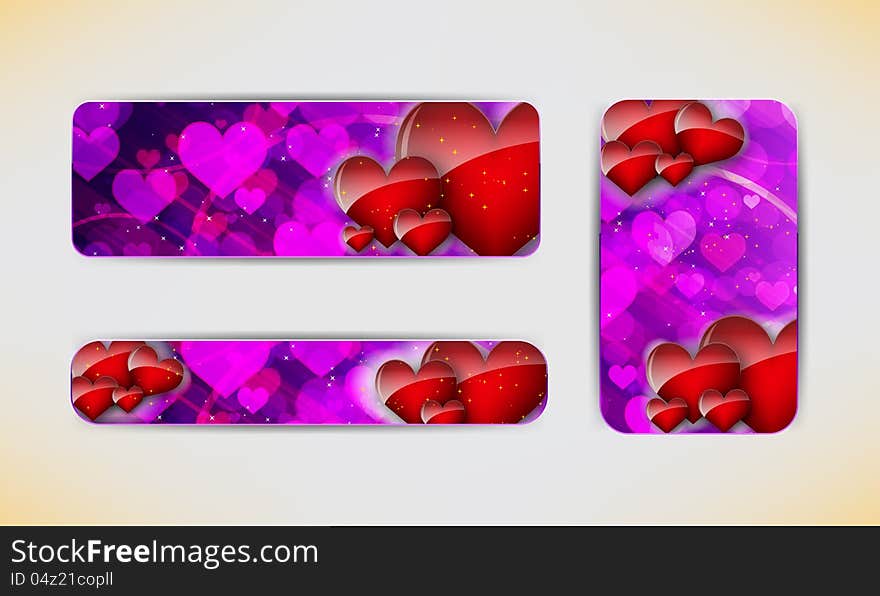 Set of three banners with red hearts  Valentine s Day. Set of three banners with red hearts  Valentine s Day