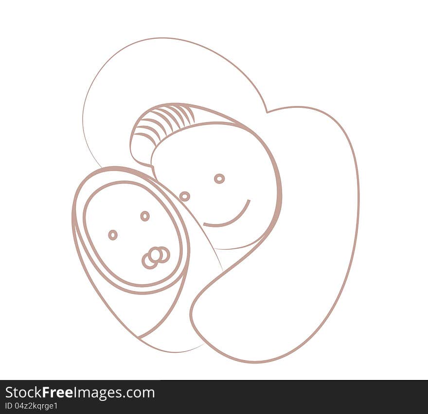 Mother and Son in sketch outline graphic vector. Mother and Son in sketch outline graphic vector