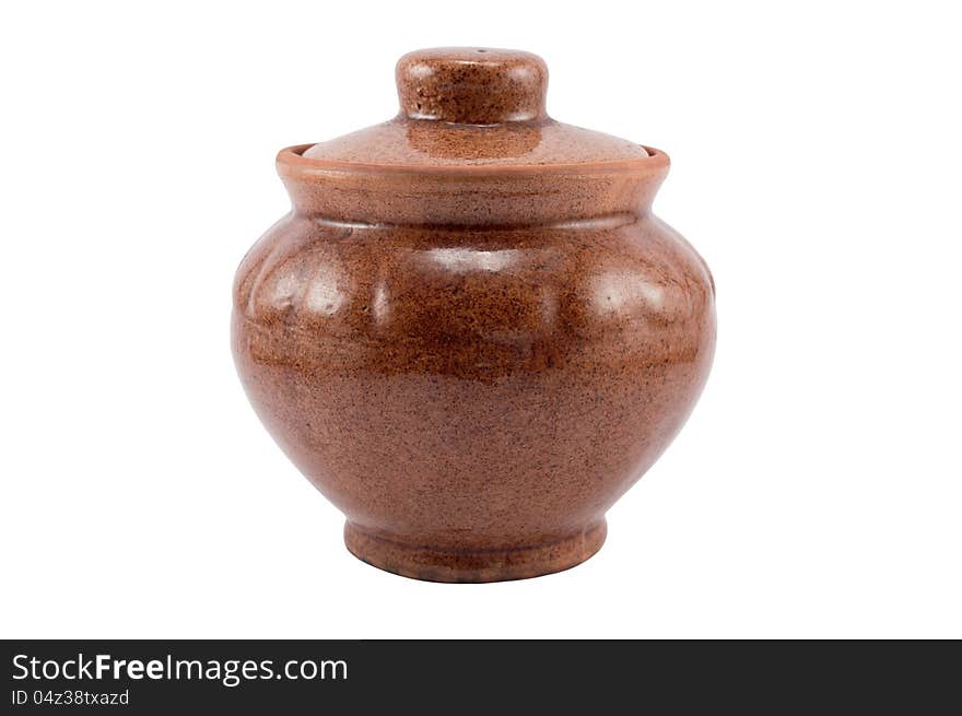 Clay pot with a cover isolated on a white background