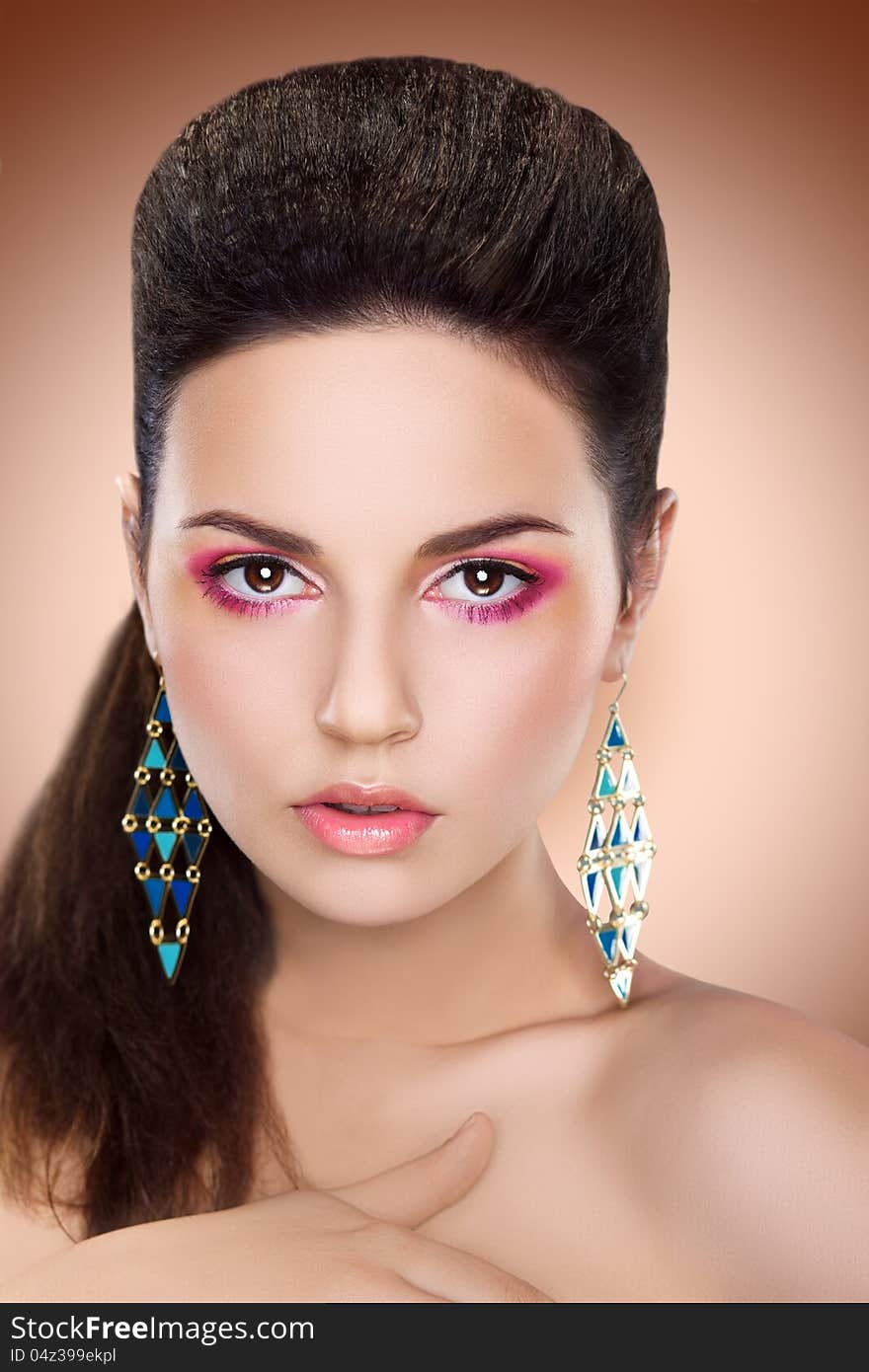 Portrait of Beautiful Brunette Brown Hair Woman