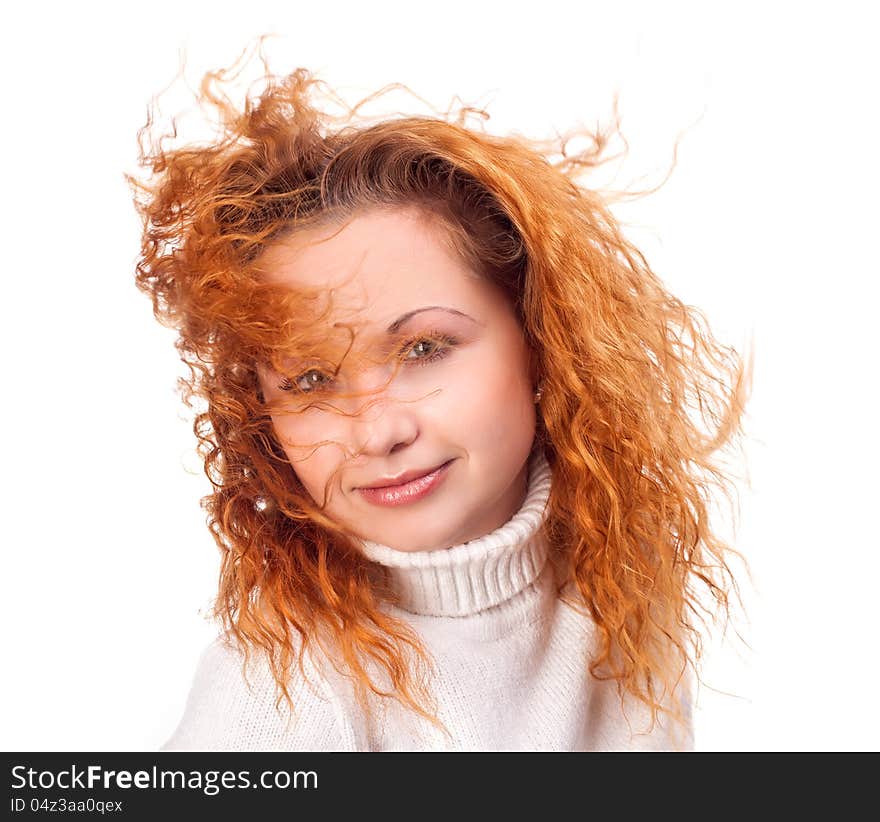 Young attractive girl with flying hair