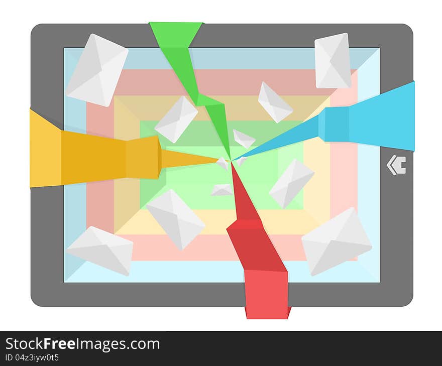 Abstract pad illustration with flying mails