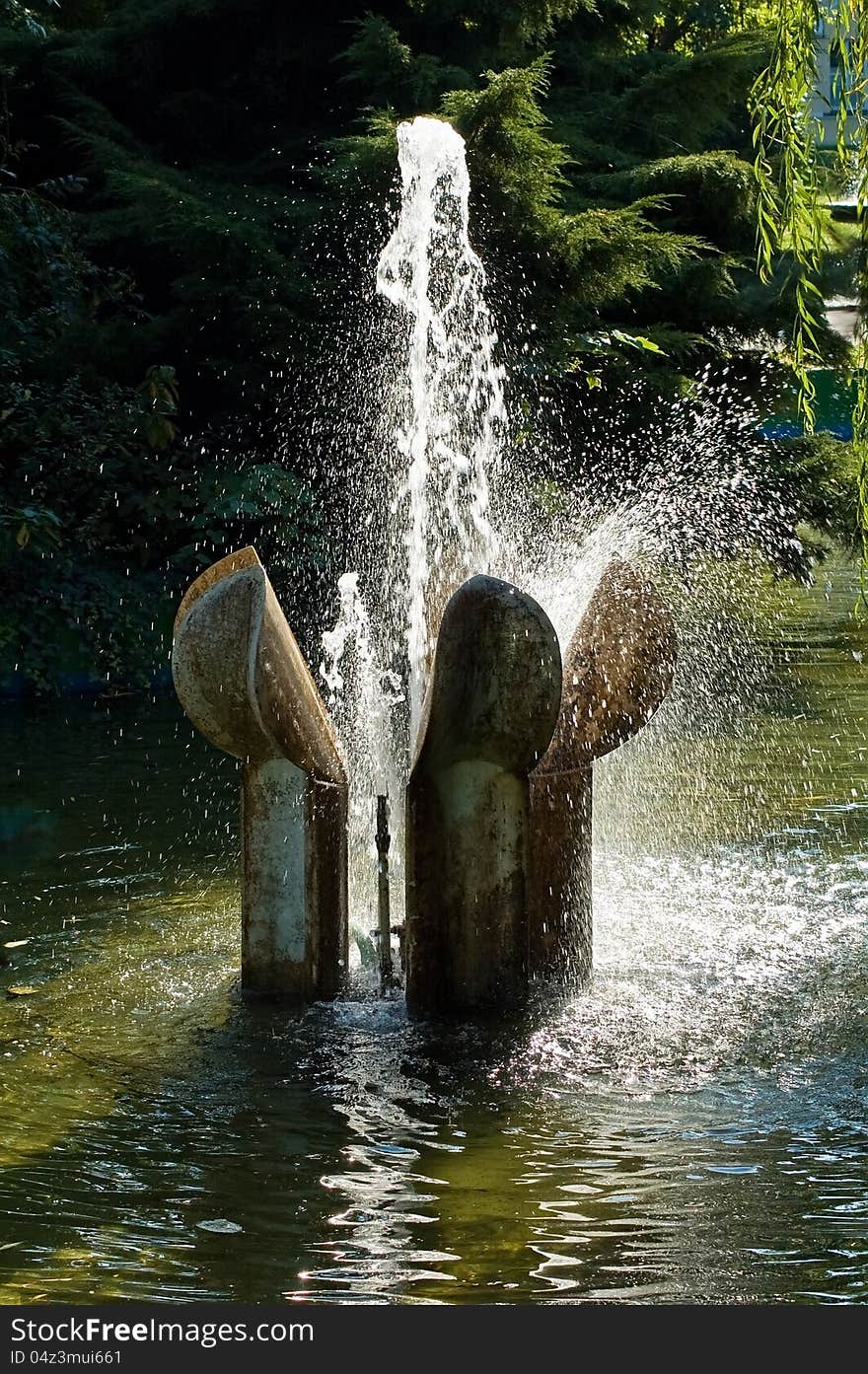 Stone fountain in water basin