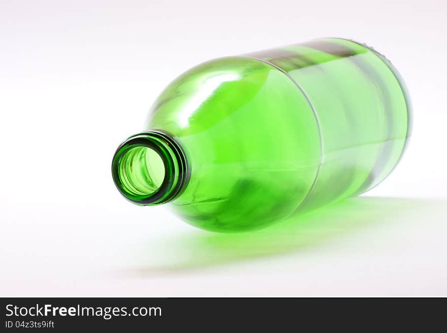 Green bottle on white background