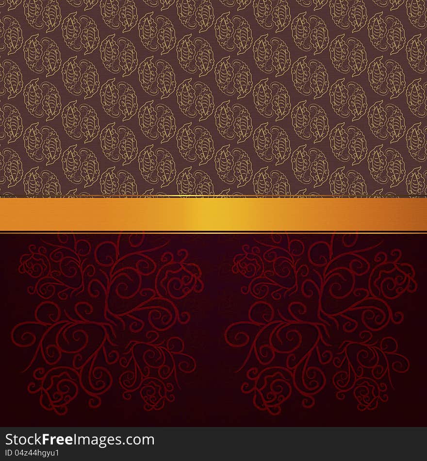 Pattern Background With Gold Ribbon