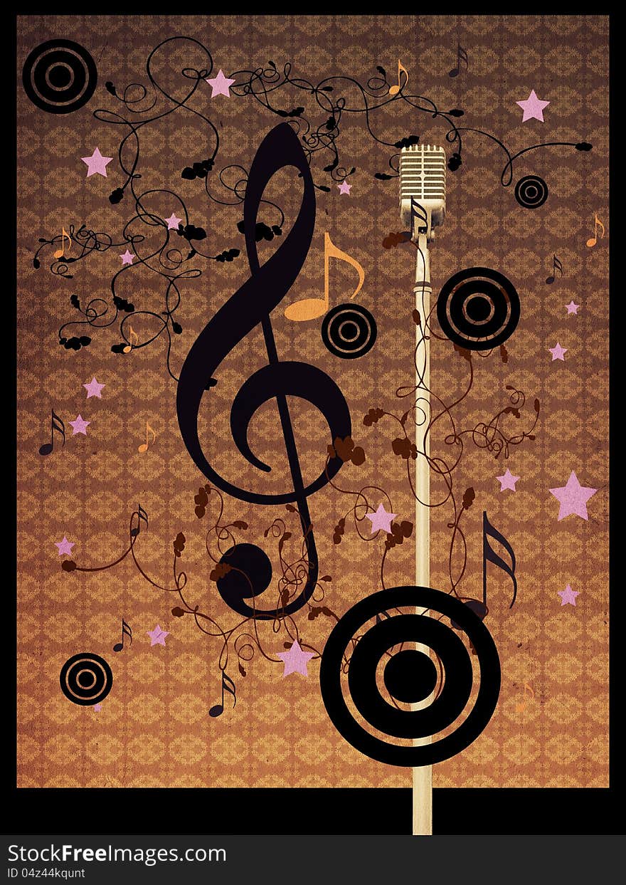 Illustration of abstract grunge retro musical background with microphone. Illustration of abstract grunge retro musical background with microphone.