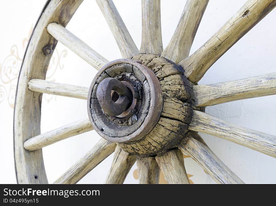 Fragment of vintage wooden wheel