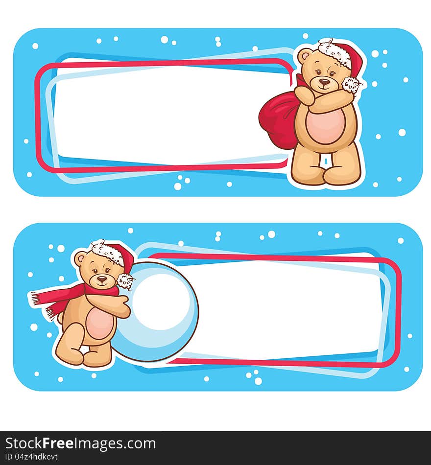 Christmas Season Banner, Winter Labels with Teddy Bear. Christmas Season Banner, Winter Labels with Teddy Bear.