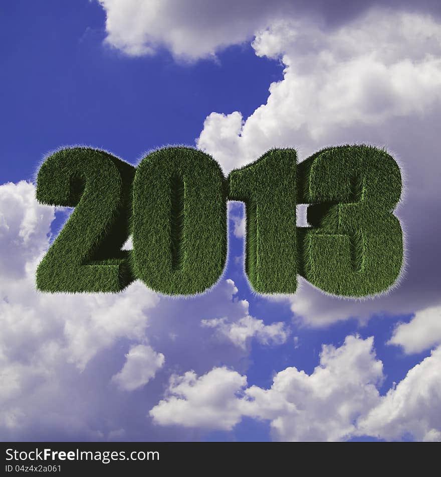 2013 New Year sign of green grass with blue sky. Eco concept for new year