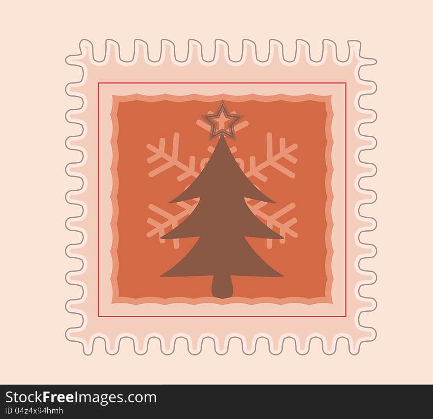 Christmas Stamp Tree and Snow Flake graphic vector