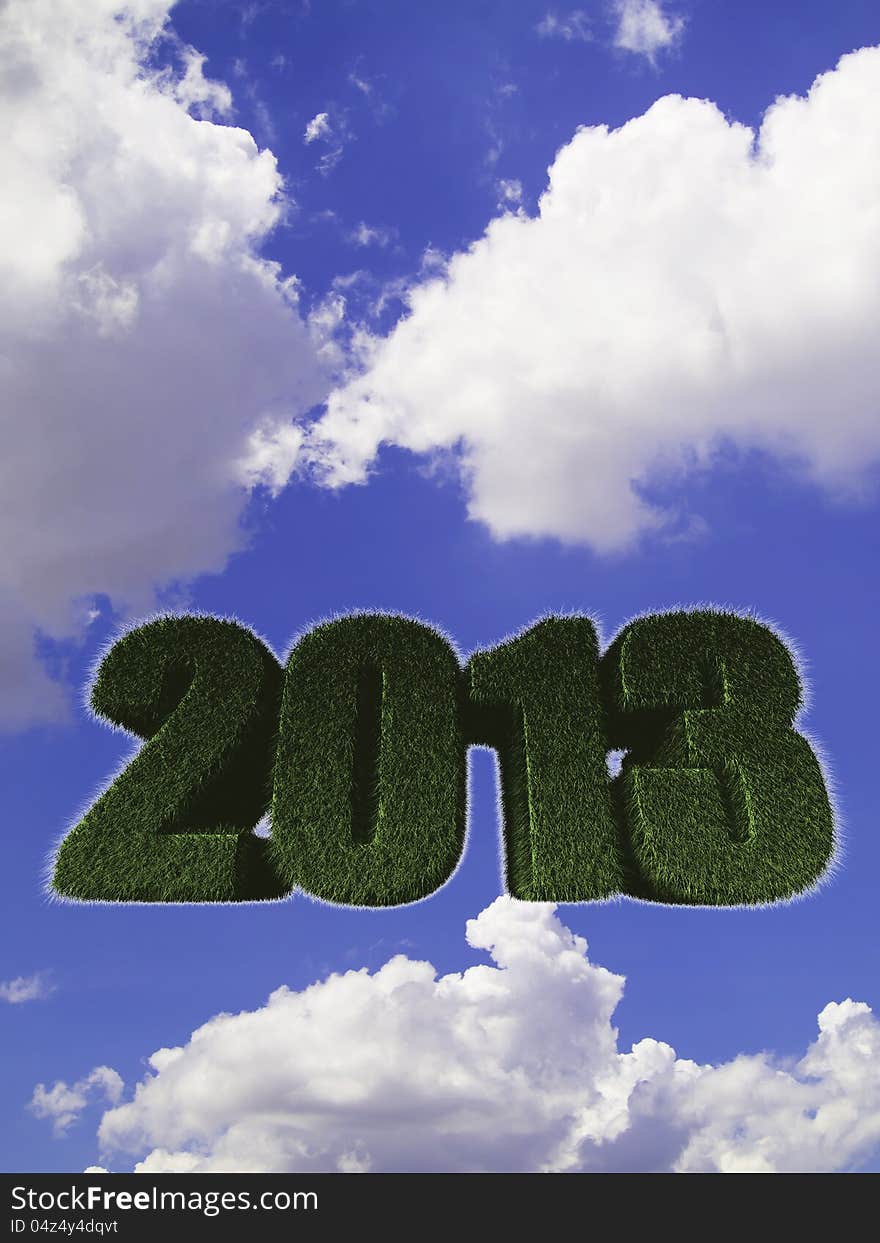 2013 New Year sign of green grass against the sky. Eco concept