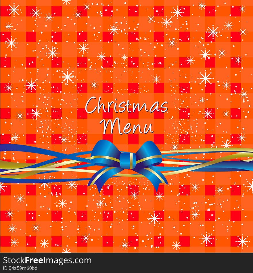 Christmas red table-cloth background with stars and ribbon for menu design cover or present. Christmas red table-cloth background with stars and ribbon for menu design cover or present