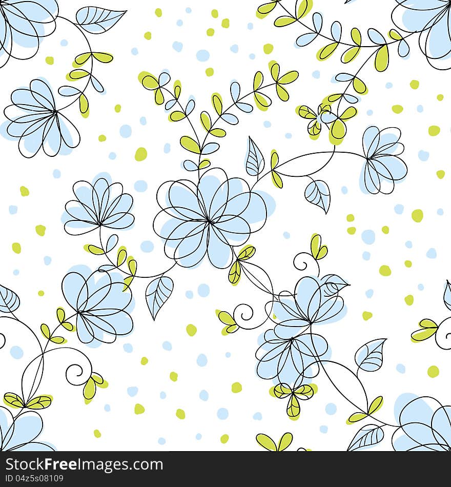 Vector seamless background with flowers and hearts. Vector seamless background with flowers and hearts