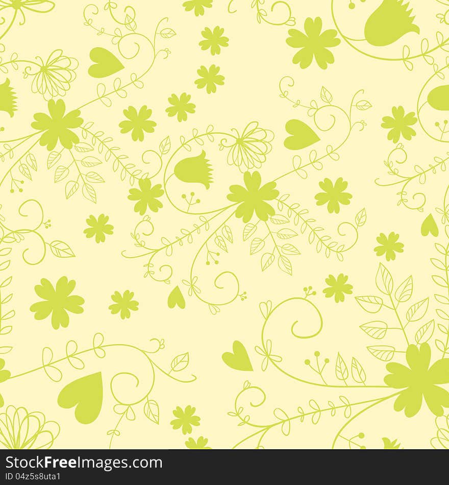 Vector seamless background with flowers and hearts. Vector seamless background with flowers and hearts