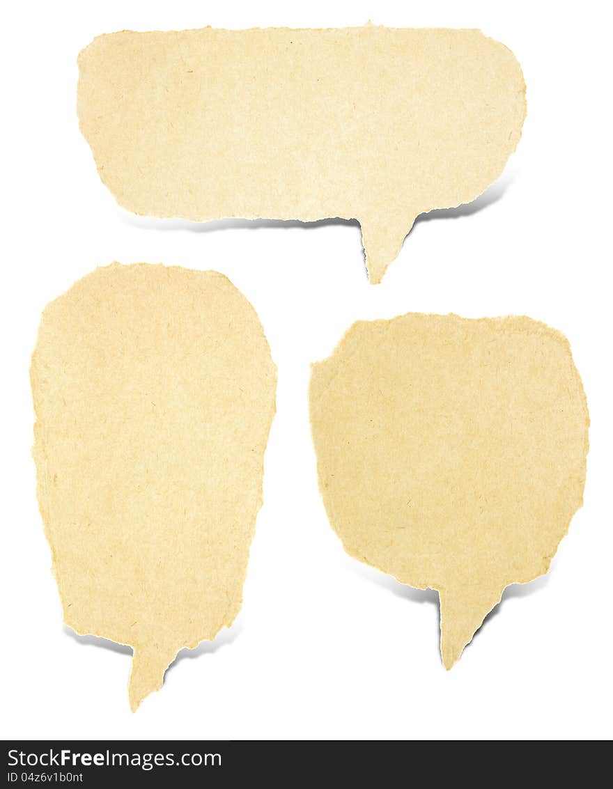 Old paper bubble talk tag craft stick on white background