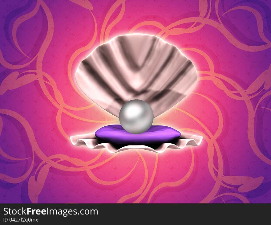 Pearl In Shell On Floral Background