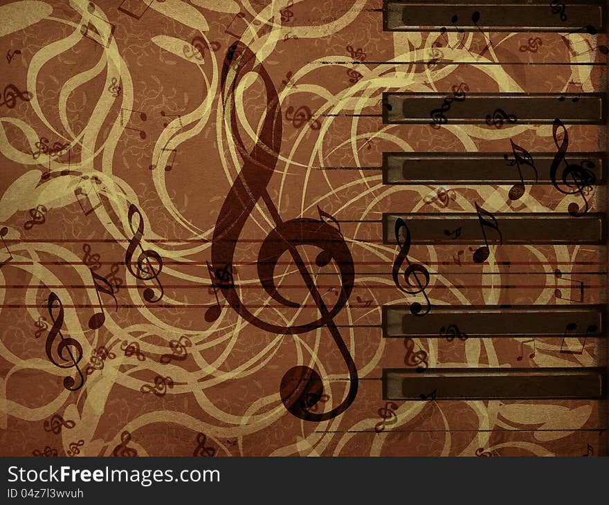 Illustration of abstract vintage background with music notes. Illustration of abstract vintage background with music notes.