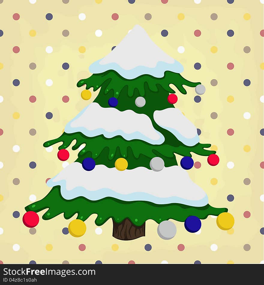 Christmas tree on colorful polka dot