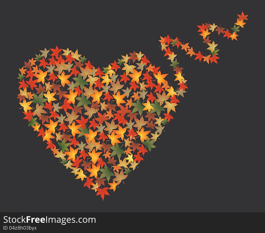 Autumn leaves heart, vector