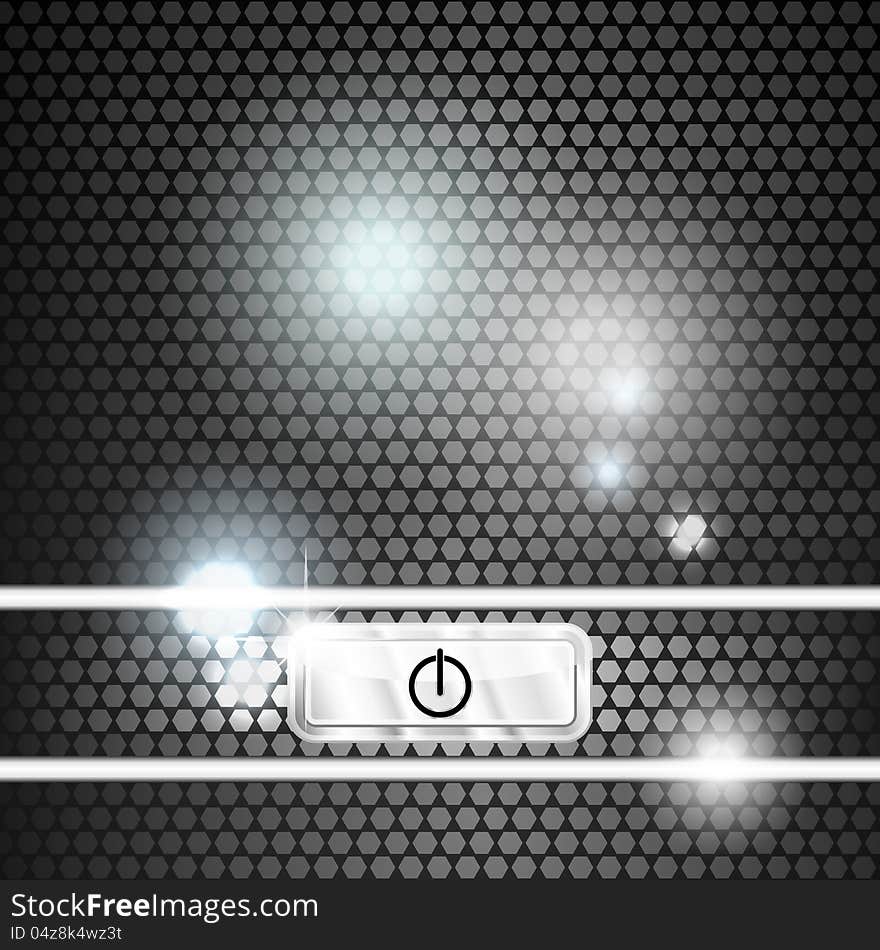 Silver shining power button over dark gray texture. Silver shining power button over dark gray texture