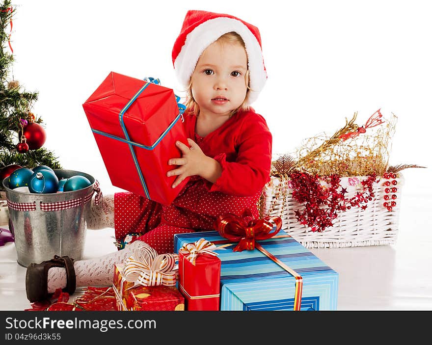 Santa helper girl with gift