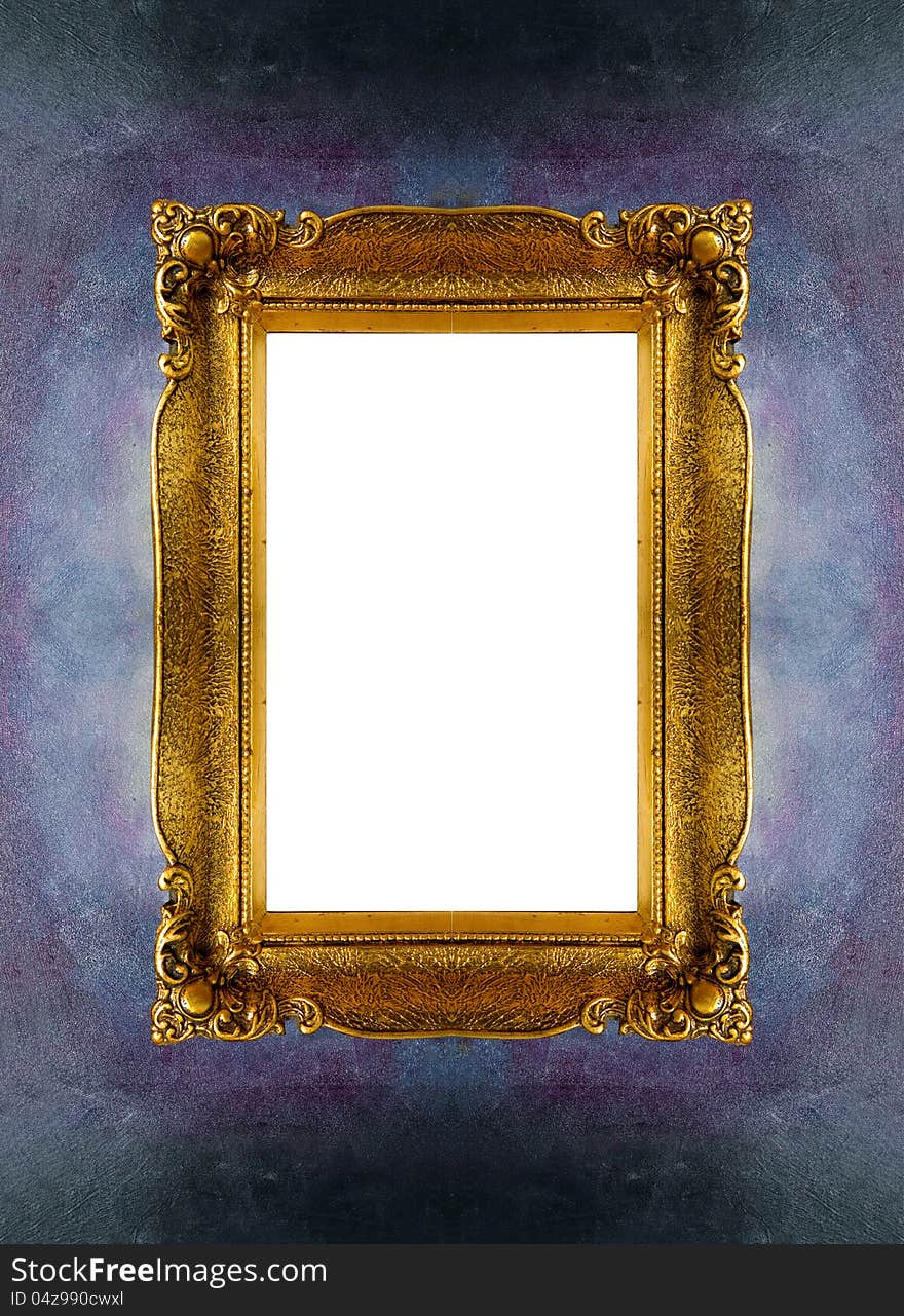 Empty picture frame on blue background