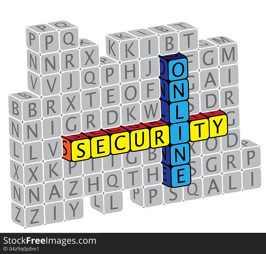 Illustration of word online security using alphabet(text) cubes. The graphic can represent concepts like protection against virus attack, protection against phishing & hacking, online security, etc. Illustration of word online security using alphabet(text) cubes. The graphic can represent concepts like protection against virus attack, protection against phishing & hacking, online security, etc.