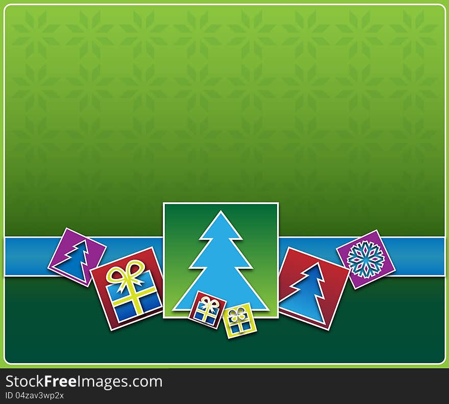 Christmas icons on a green background and place for your text