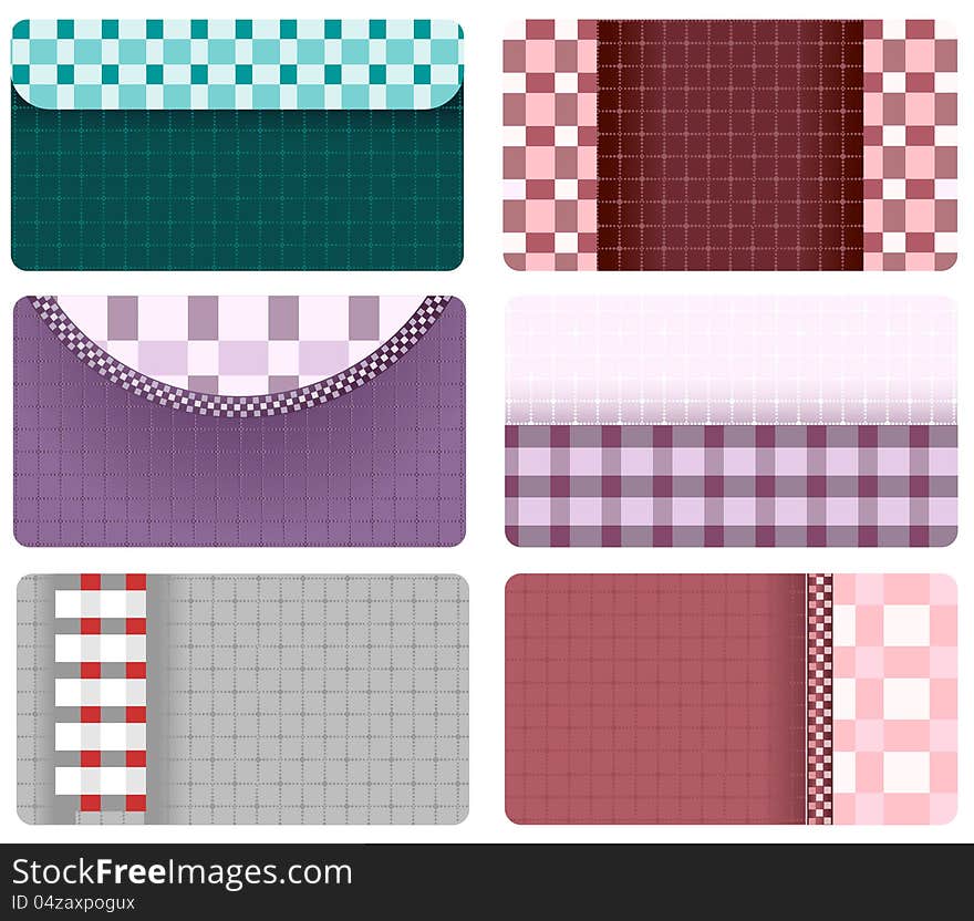 Six original cards made ??of checkered fabric, pastel shades. Six original cards made ??of checkered fabric, pastel shades.