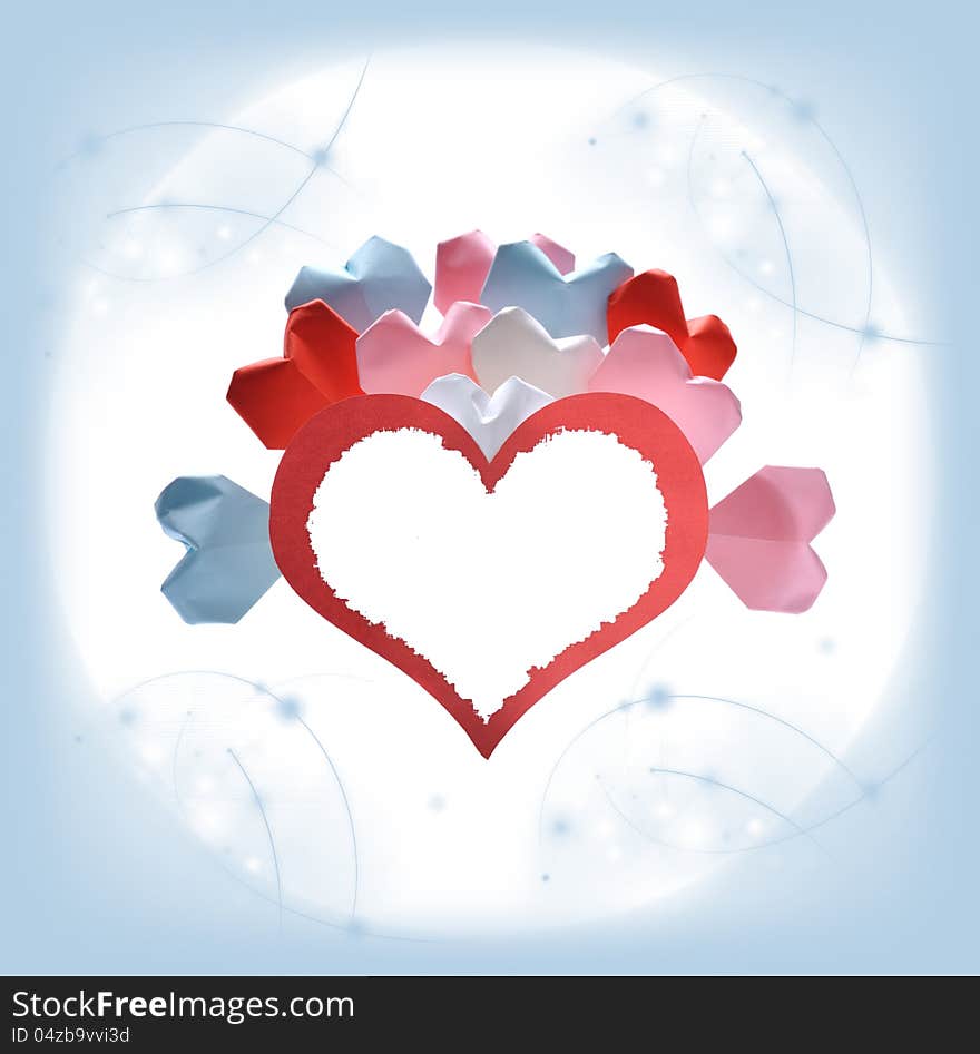 Valentine hearts on blue decorative background. Valentine hearts on blue decorative background