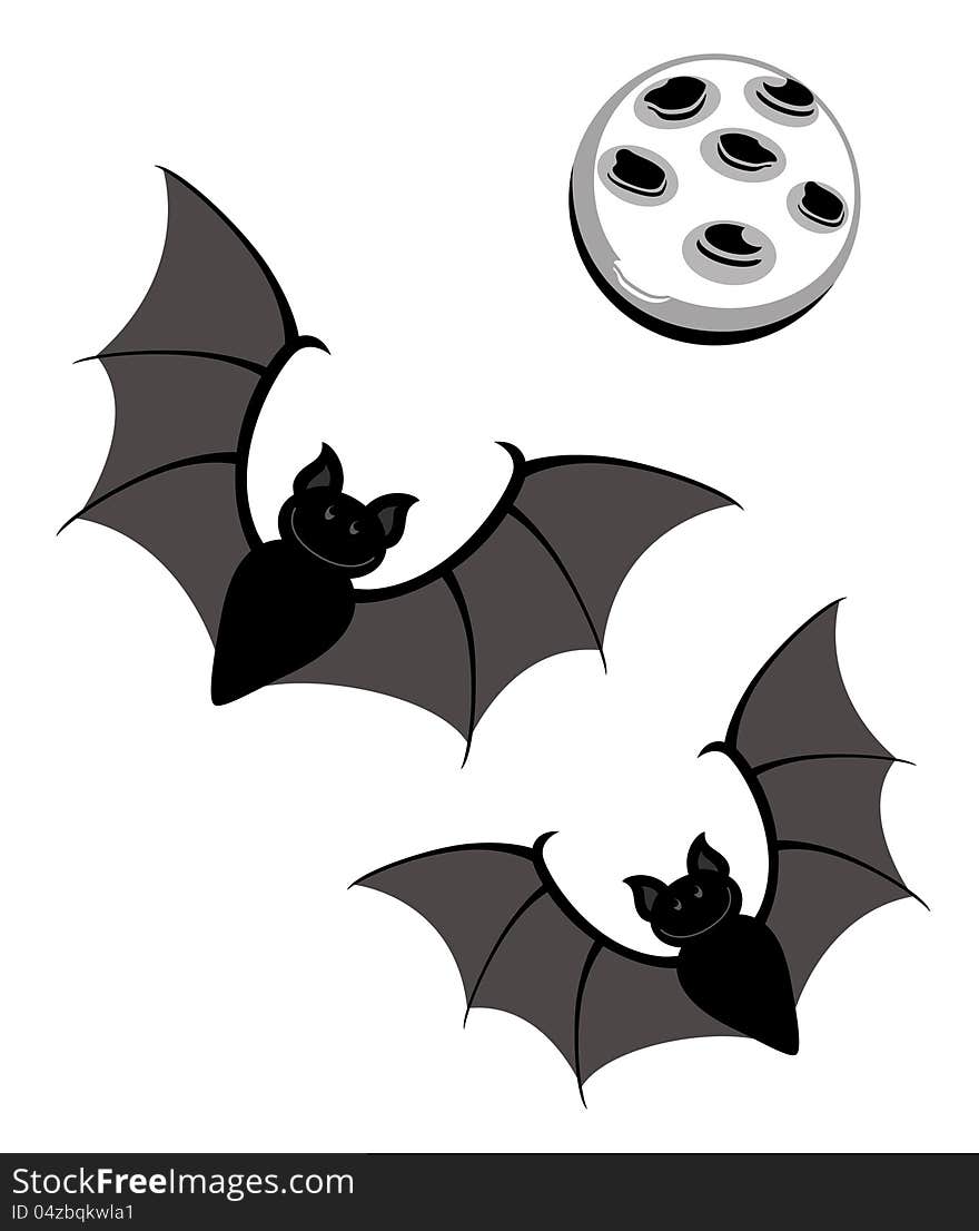 Flying bats with moon. Editable vector illustration