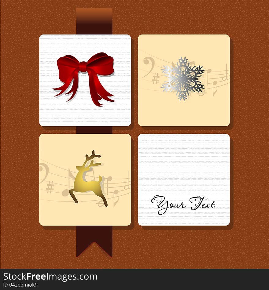 Vector illustration of a card with a ribbon, a deer and a snowflake. Vector illustration of a card with a ribbon, a deer and a snowflake